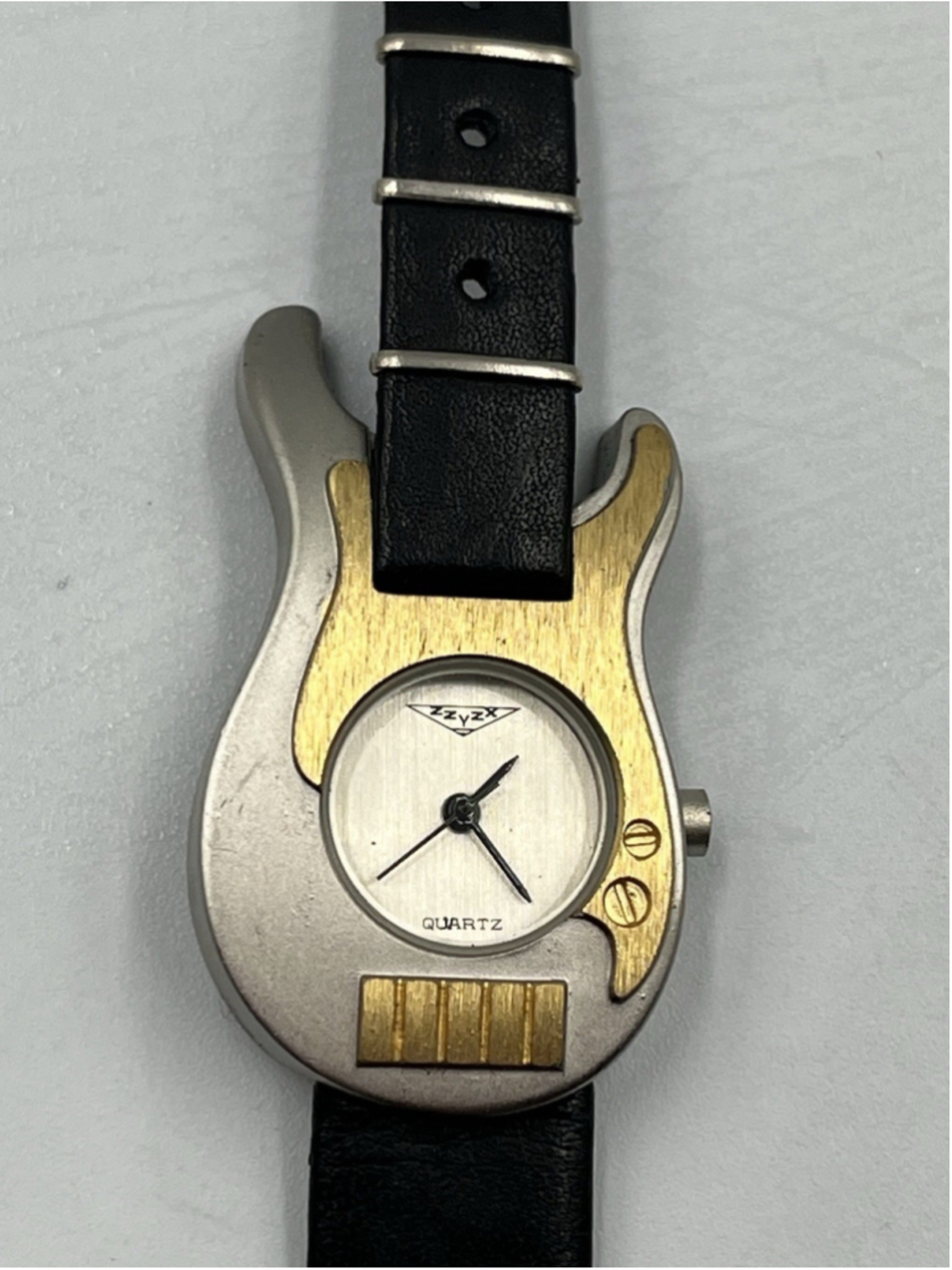 Zzyzx Guitar Watch SILVER & GOLD COLOR HTF 2001 Quartz Vintage Self Latch Band